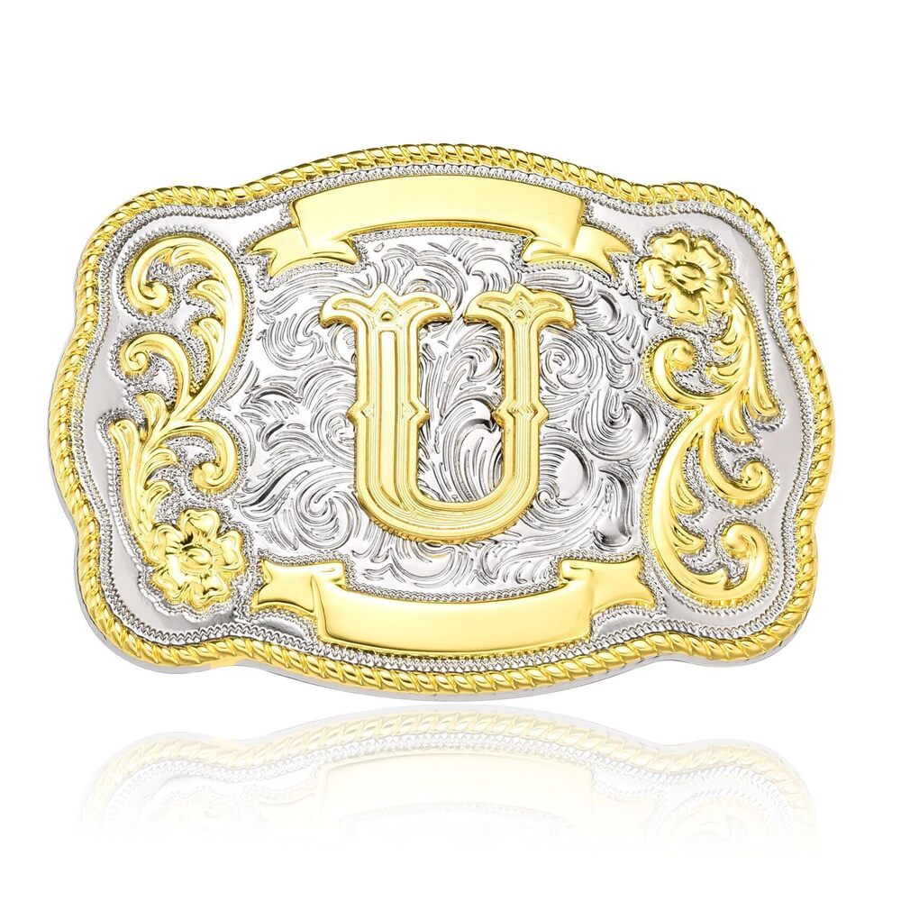 1166 Western Initial Letter ABC to XYZ Belt Buckle , Golden Capital Belt